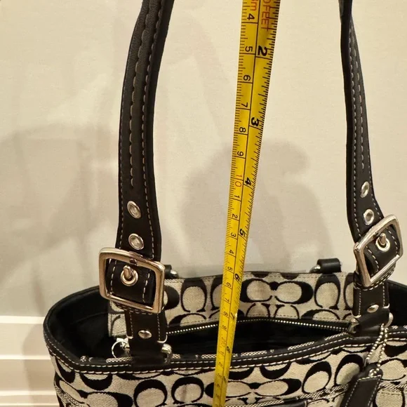 Coach Black & Grey Signature Canvas Tote with Leather Trim - Picture 10 of 10